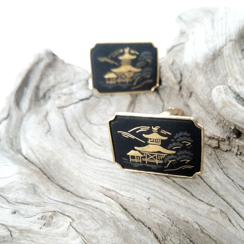 Amita Damascene Cufflinks Midcentury Japan